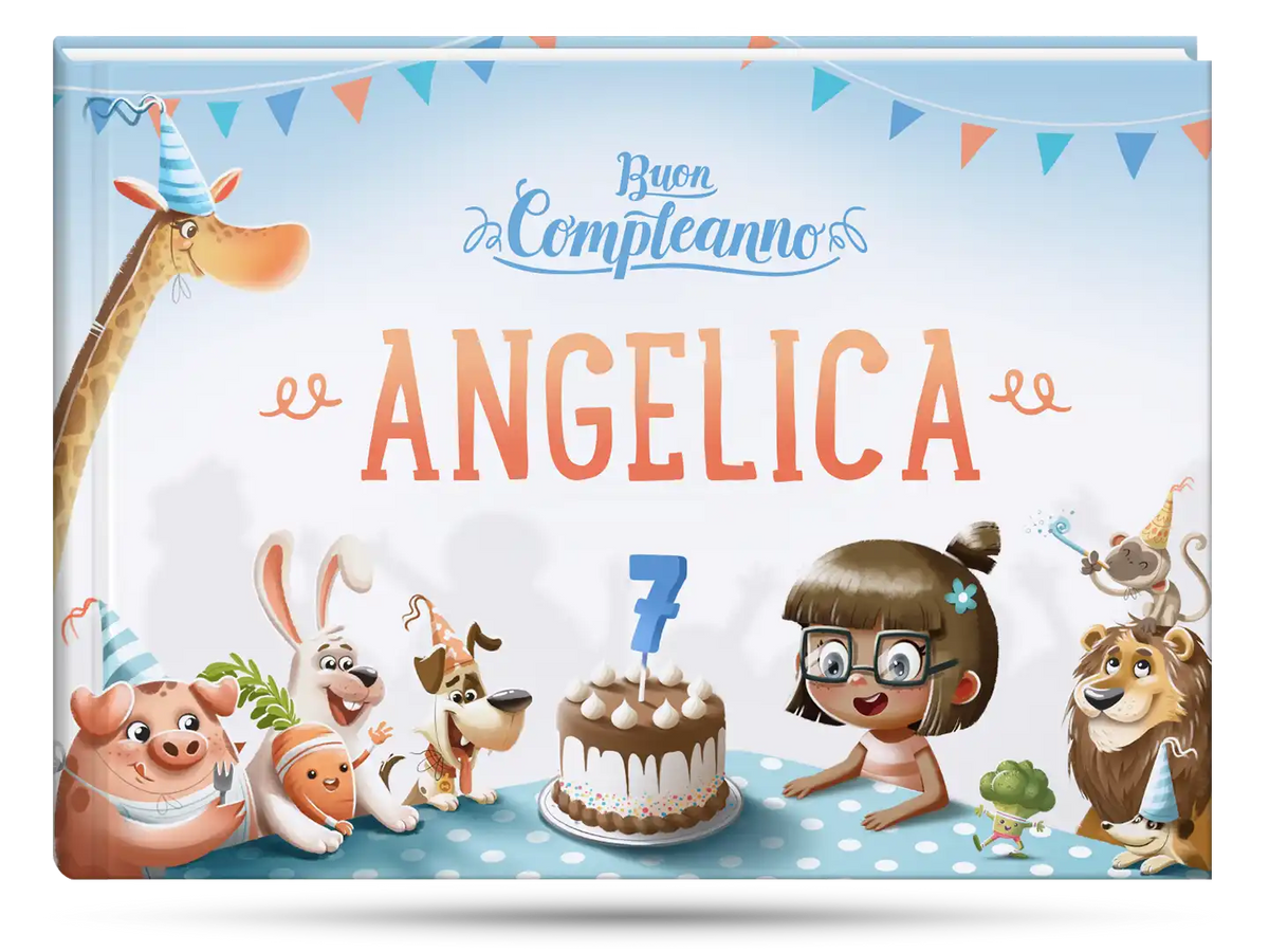 Libro di storie personalizzato per il settimo compleanno.