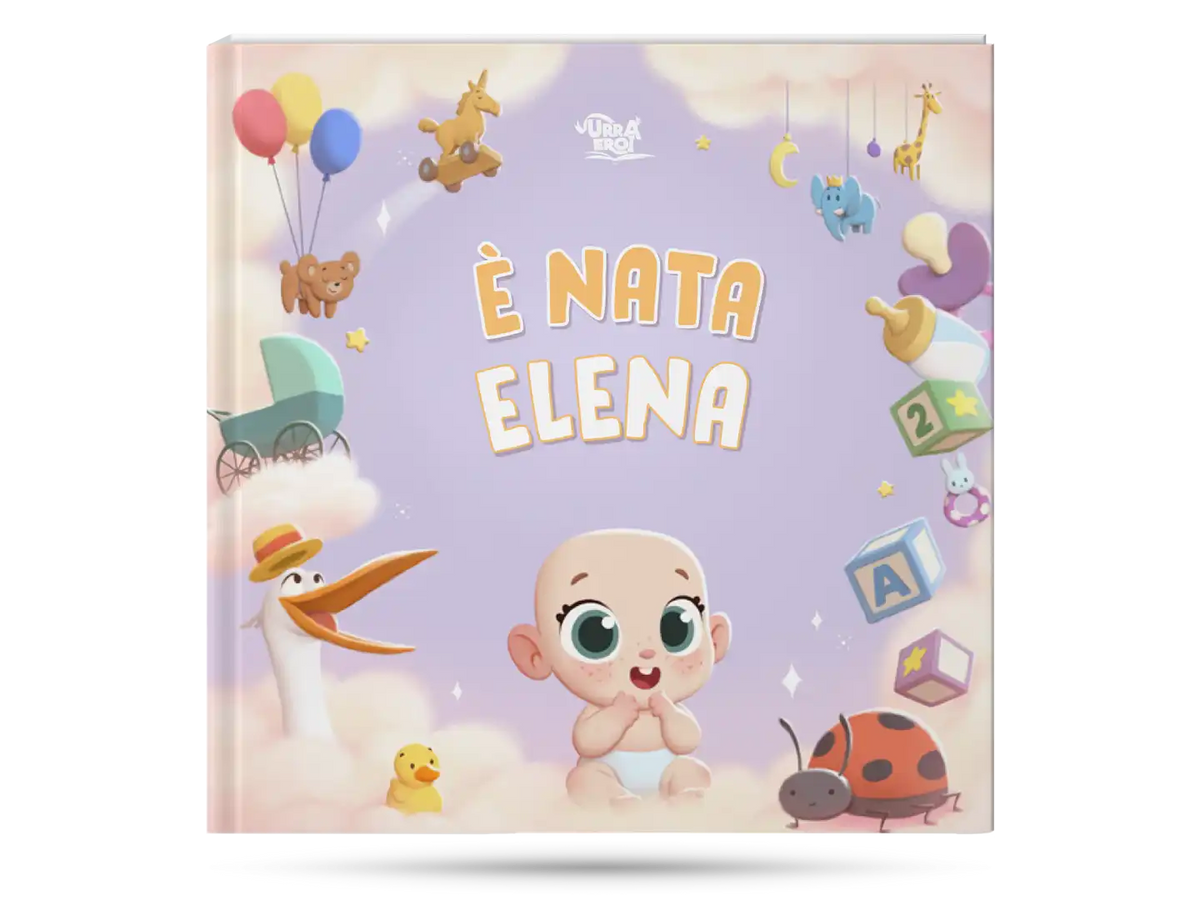 Copertina del miglior regalo per Baby shower: il libro personalizzato di Urra Eroi per neonati.