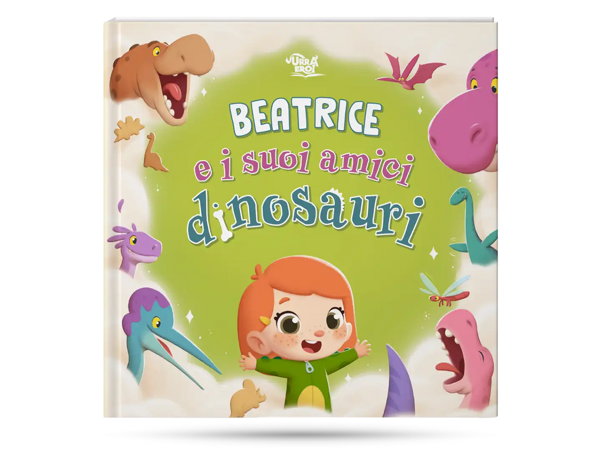 Copertina del libro per bambini con dinosauri.