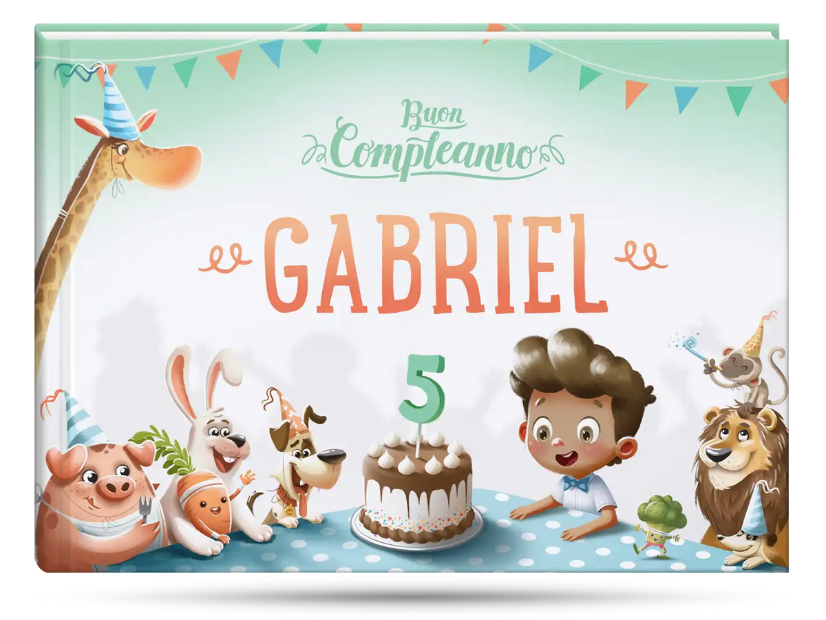 Un adorabile libro di compleanno personalizzato per un bambino di 5 anni.