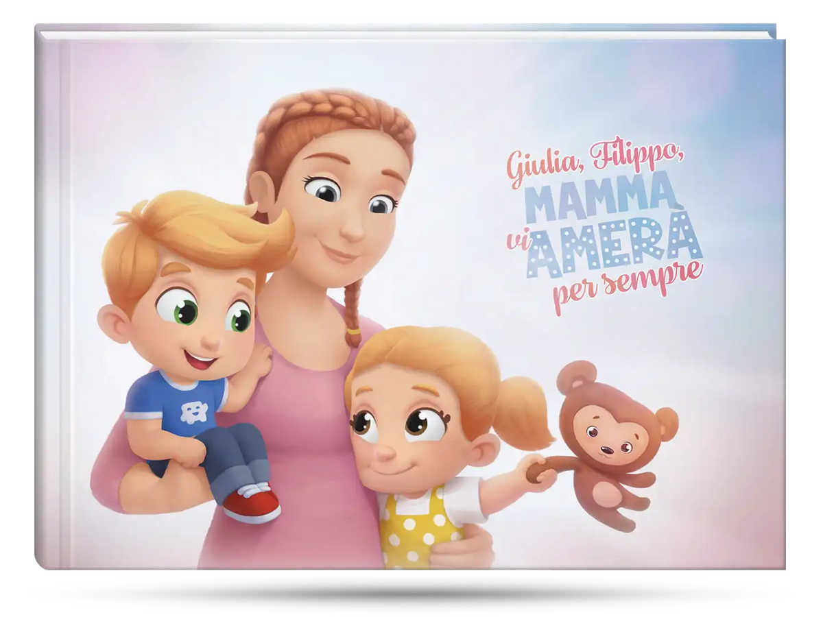 La copertina del nostro libro più venduto per mamme e i loro due bambini, che è il miglior regalo per un anniversario.
