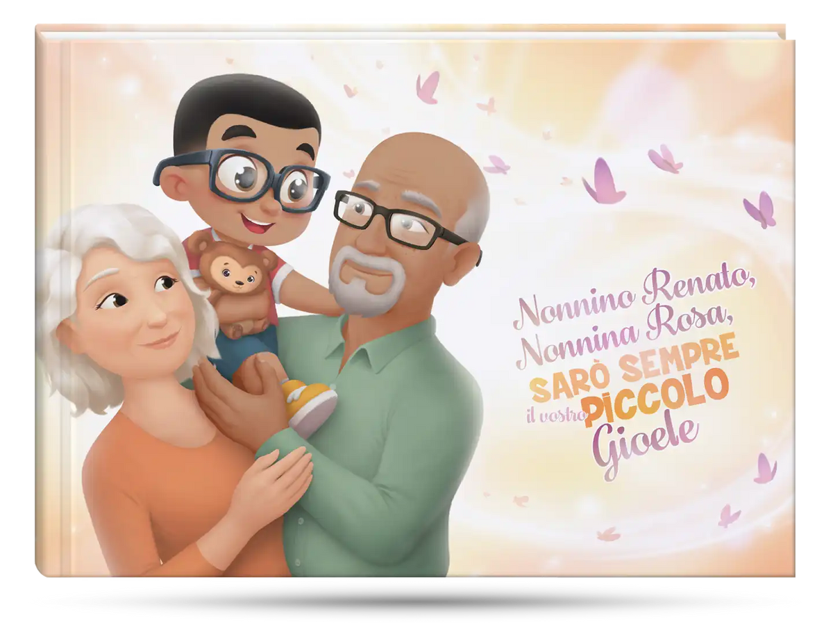 Copertina rigida del libro personalizzato per Nonno, Nonna e un bambino.