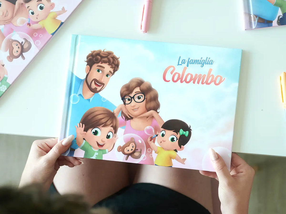  Un libro personalizzatoper le famiglie con 3 bimbi di Urrà Eroi in tavola.