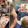 I bambini indicano le loro illustrazioni all'interno di questo libro personalizzato, che è il miglior regalo per la Festa del Papà.