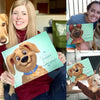 Proprietarie felici con i loro amici pelosi e libri personalizzati con i titoli “Azzurro, il migliore amico a quattro zampe”, “Vega” e “Ginger” — un regalo unico per ogni tipo di cane.