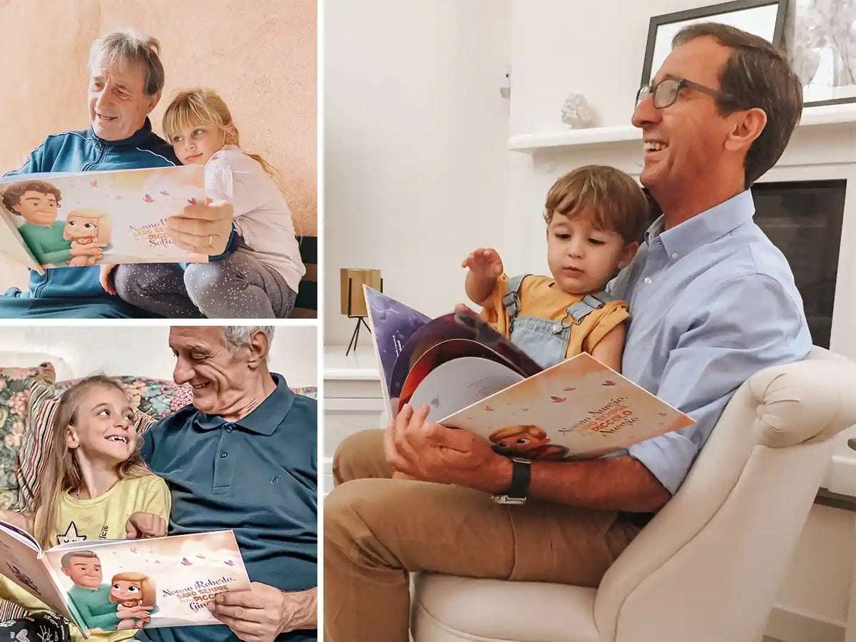 Nonni italiani che leggono il miglior regalo personalizzato per Nonno.