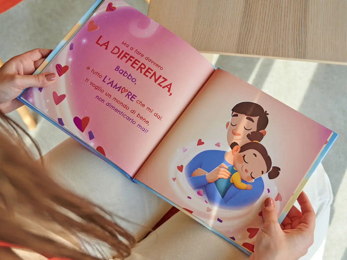 Bellissima illustrazione dal libro personalizzato bambino-papà che è un regalo unico nel suo genere per la Festa del Papà. 