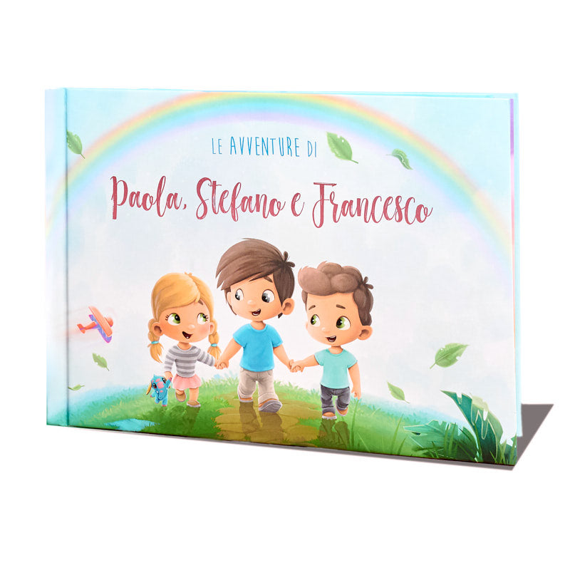 Bellissime storie attendono i vostri tre bambini in questo libro personalizzato per fratelli e sorelle.