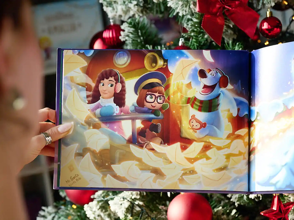 Un'illustrazione vivace da un libro di Natale personalizzato.