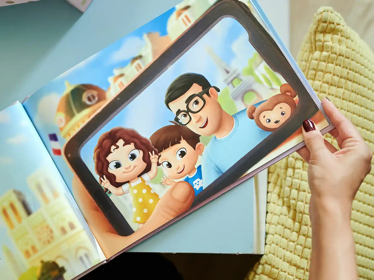 Una bellissima illustrazione dal libro personalizzato per papà e fratelli.