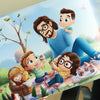 Bellissima illustrazione dei fratelli personalizzati dal libro su misura su papà e i suoi tre bambini, un regalo perfetto per la Festa del Papà.