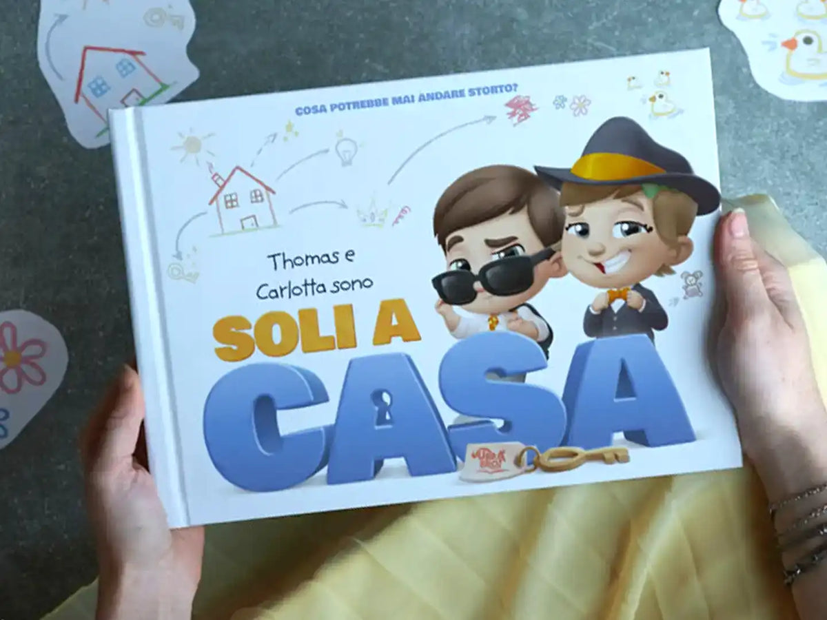 La copertina del nuovo libro personalizzato da solo in casa per fratelli, un ottimo regalo di compleanno.