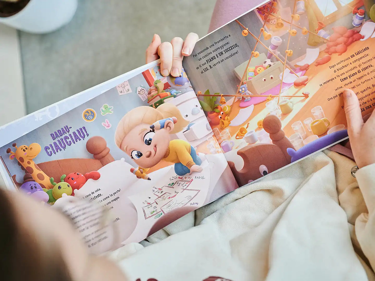 Illustrazione su come non avere paura dell'uomo nero anche se si è soli in casa, da un libro personalizzato per bambini, ottimo regalo di Natale.