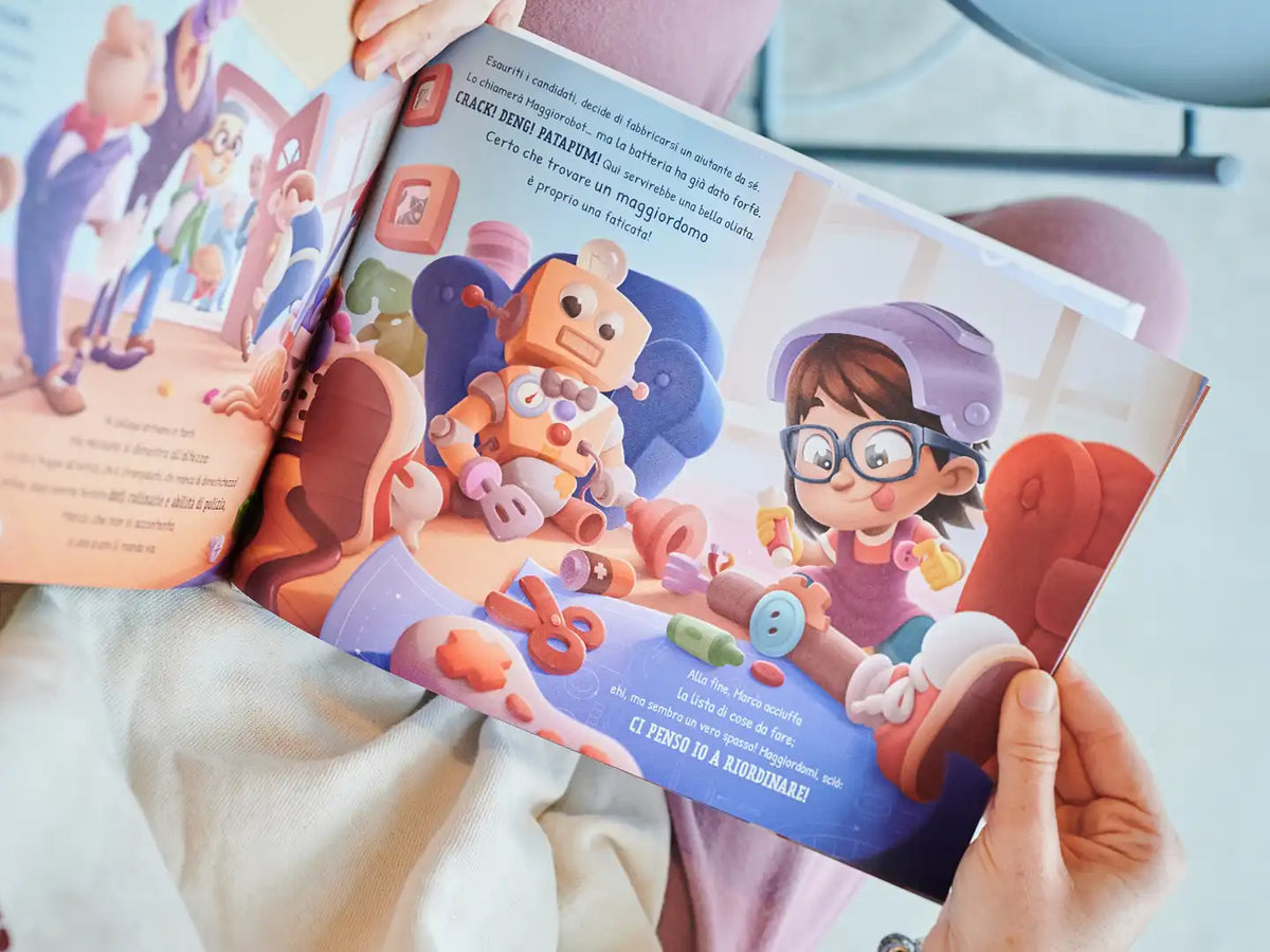 Illustrazione esilarante dal libro personalizzato da solo in casa.