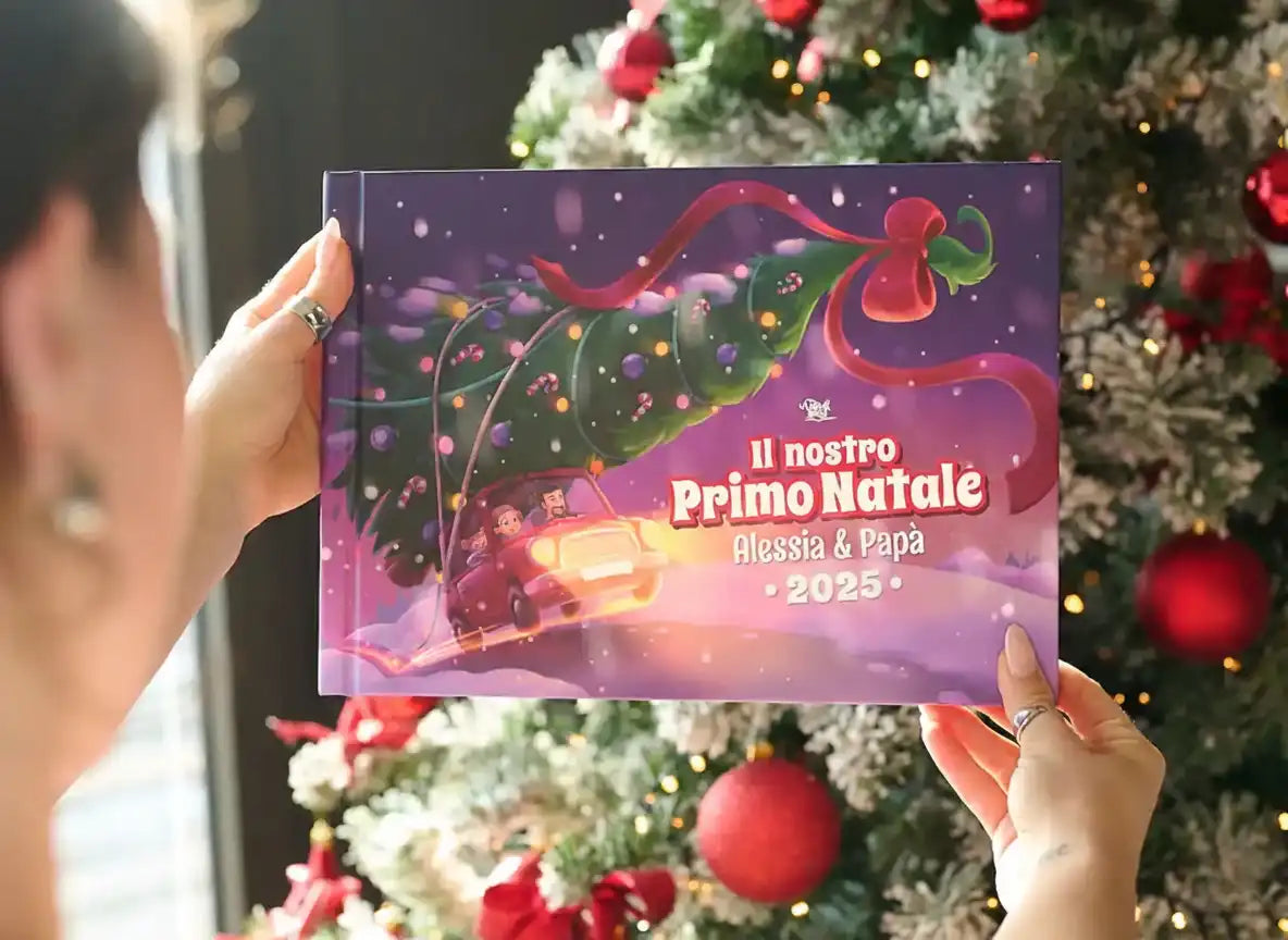 Libro di Natale personalizzato “Il nostro Primo Natale 2025” con Alessia & Papà, perfetto come regalo di Natale per papà.